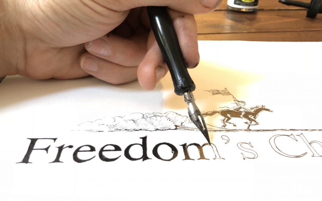 dip pen, ink, freedom, freedom's charge, storytime illustrating.